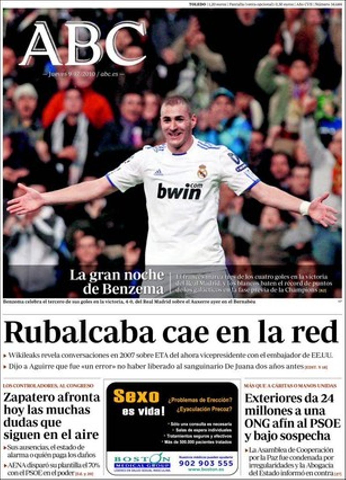 L’’Abc’ també destaca a dins que nacionalistes marroquins amenacen de tallar part de l’aigua a Melilla, que la contrareforma sindical [serà presentada avui al Congrés per CCOO i UGT] vol lligar l’acomiadament a la viabilitat de l’empresa, i que el Govern assegura la continuïtat de Ryanair a Girona.