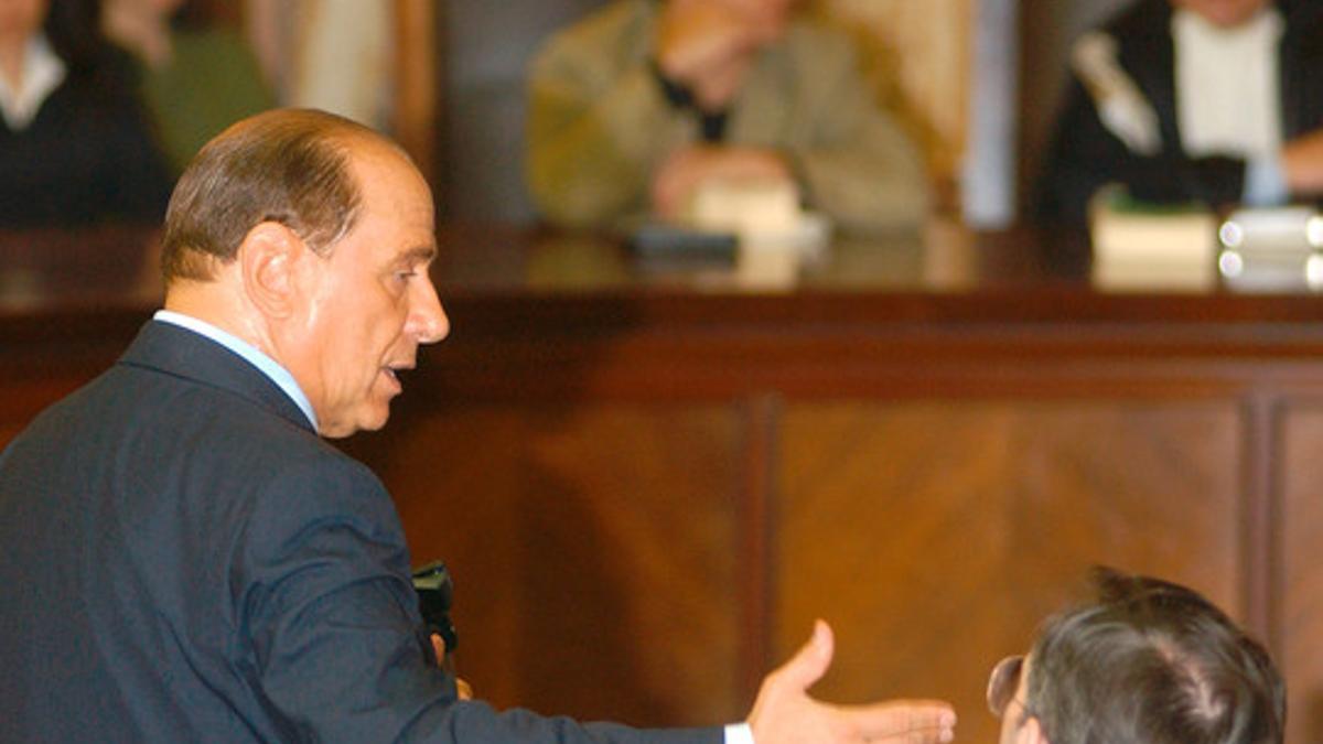Silvio Berlusconi, en el juzgado milanés que le procesó, en mayo del 2003, por soborno de jueces.