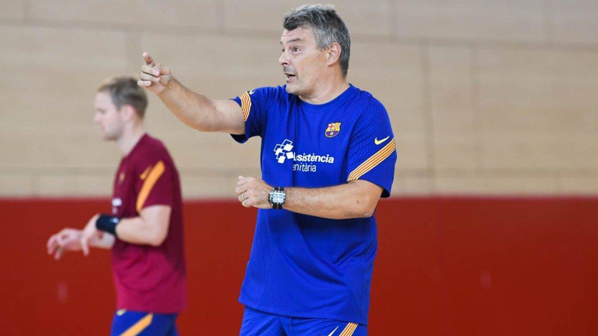 Xavi Pascual y Palmarsson durante un entrenamiento