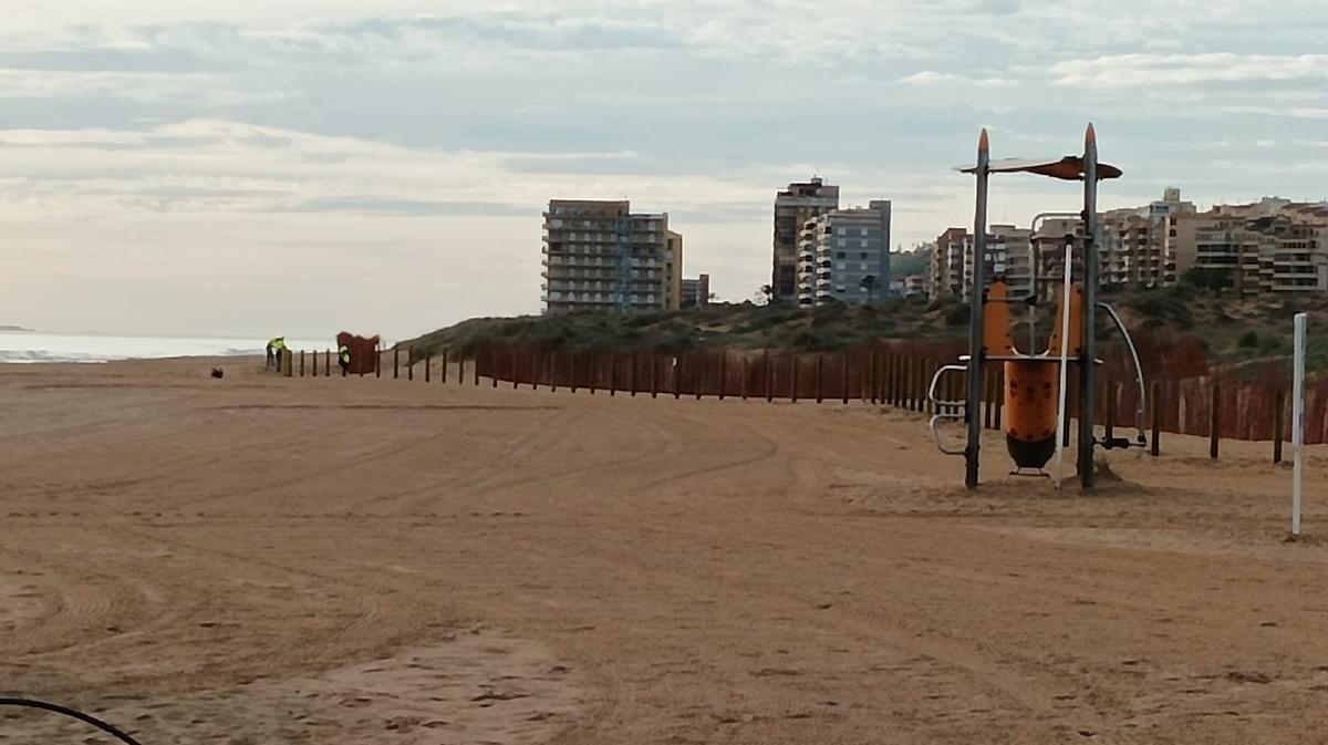 Empalizadas dispuestas en la playa de El Altet