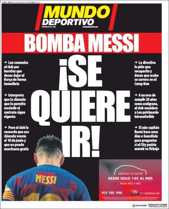 La portada de Mundo Deportivo del 26 de agosto