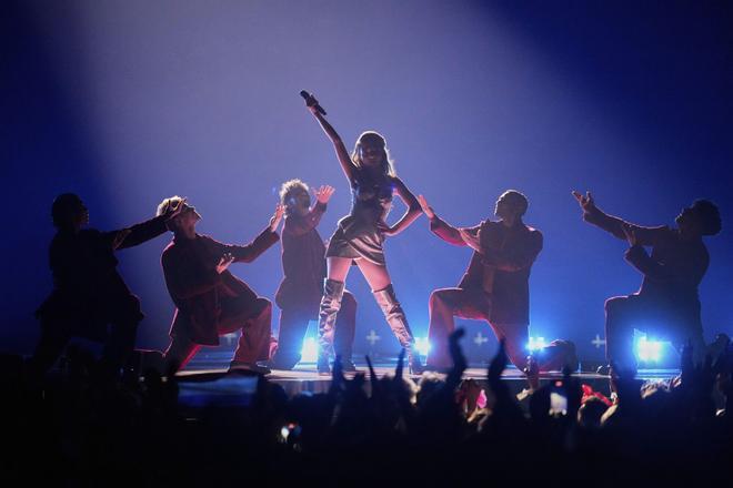 Laura Thorn from Luxembourg performs the song La Poupee Monte Le Son during the Grand Final of the 69th Eurovision Song Contest, in Basel, Switzerland, Saturday, May 17, 2025. (AP Photo/Martin Meissner)