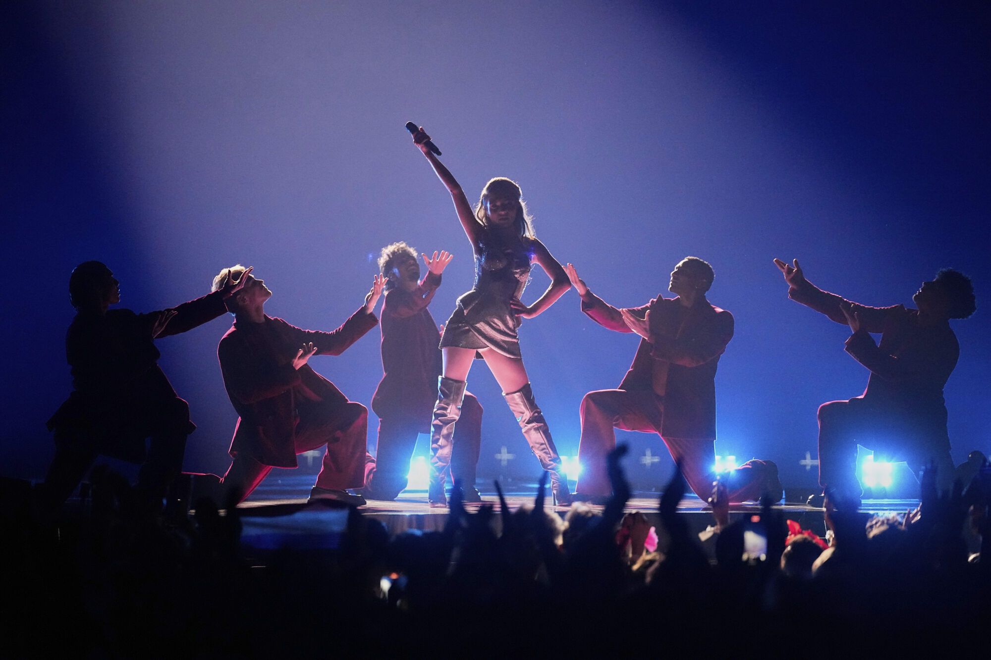 Laura Thorn from Luxembourg performs the song "La Poupee Monte Le Son" during the Grand Final of the 69th Eurovision Song Contest, in Basel, Switzerland, Saturday, May 17, 2025. (AP Photo/Martin Meissner)