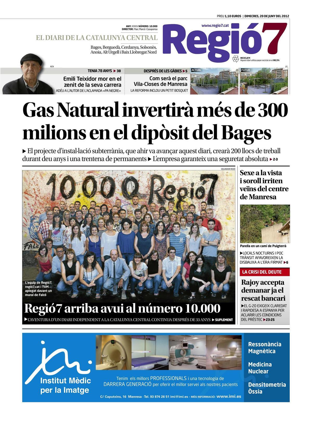 La portada 10.000 de Regió7 del 20 de juny del 2012