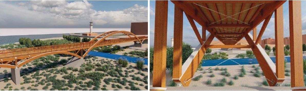 Pasarela de madera en Torrox, que dará continuidad a la Senda Litoral.