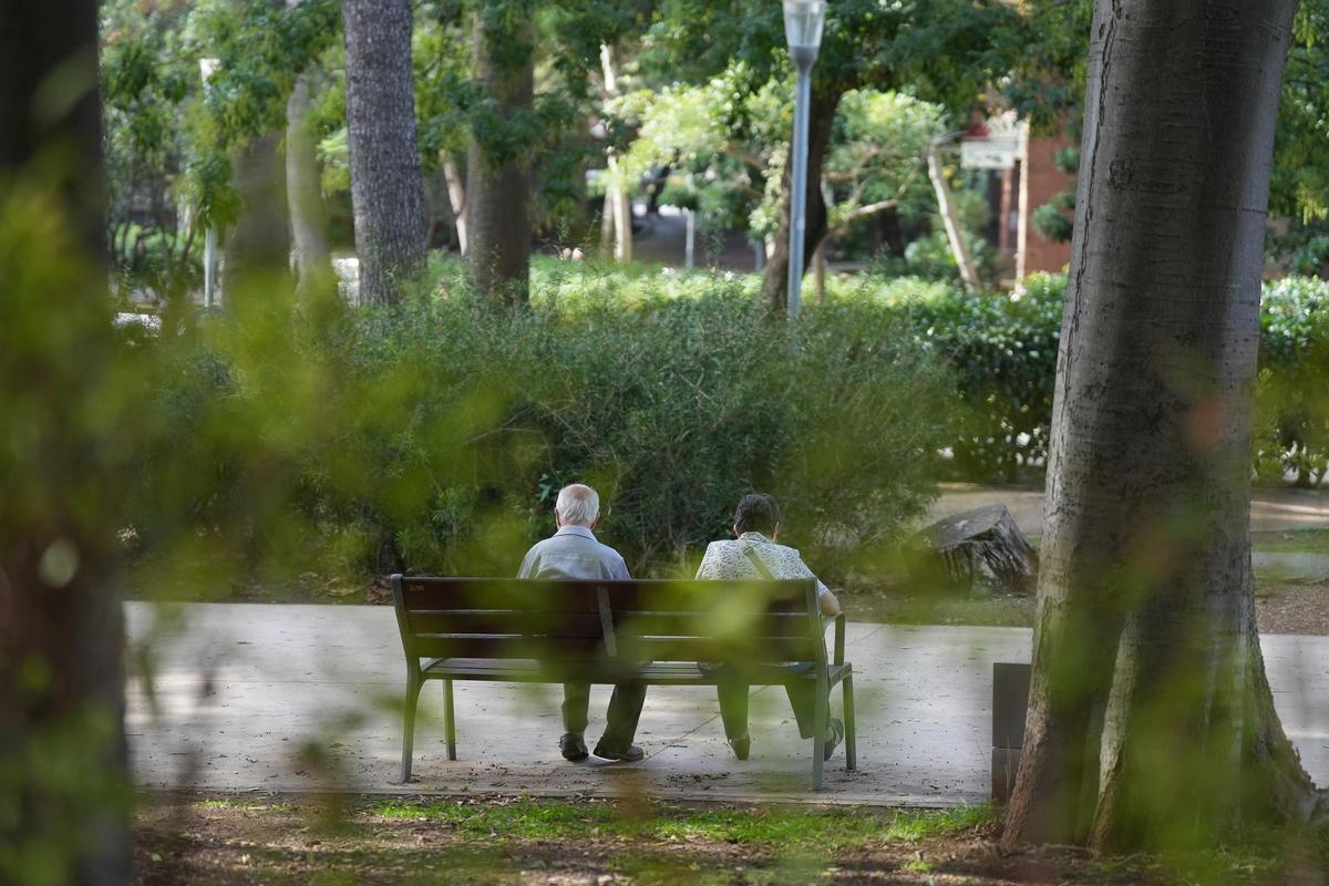 Dos personas mayores descansan en un parque
