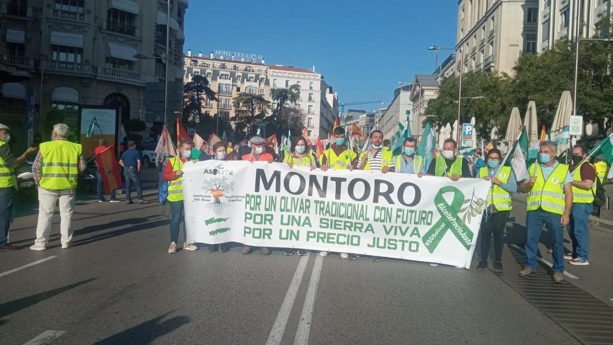 Olivareros de Montoro, durante la protesta de Madrid.