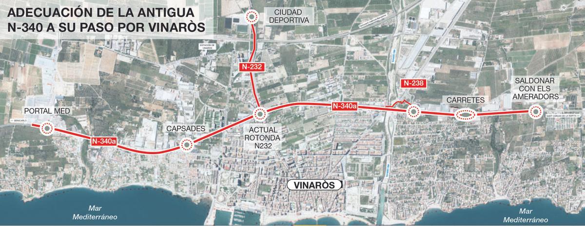 Mapa de la adecuación de la antigua N-340 en Vinaròs.