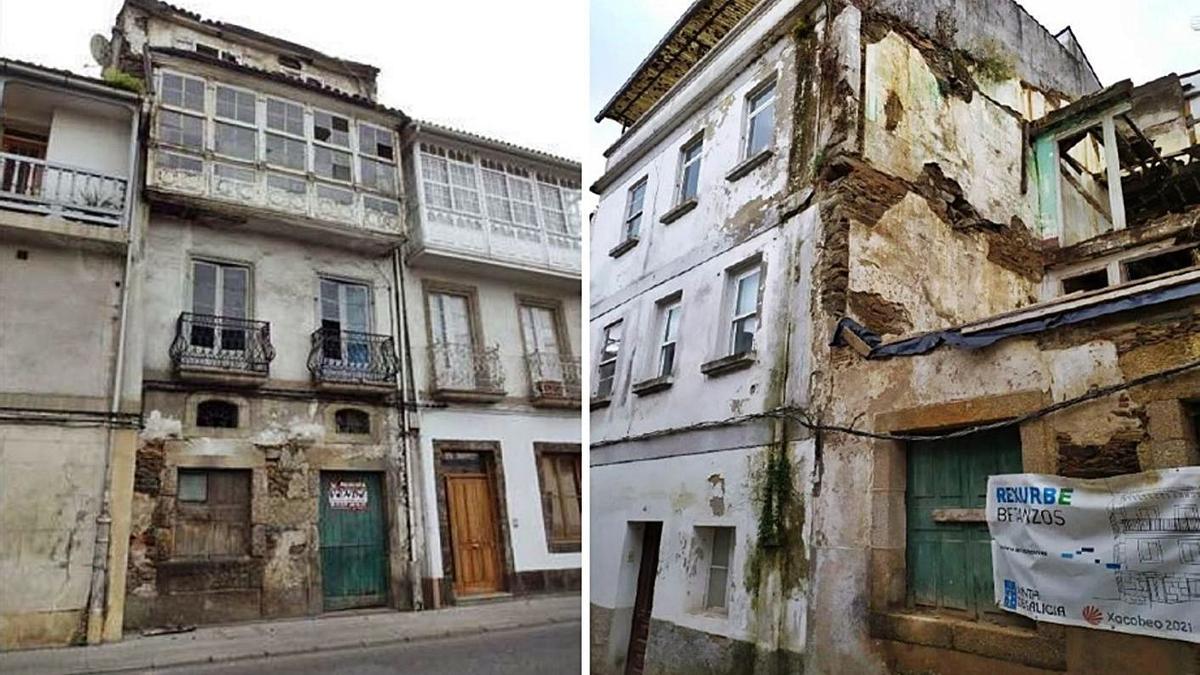 Vivienda en Alfolí y a la derecha, la de Rúa 43, cuyas plantas primera y segunda se cayeron. |   // L.O.