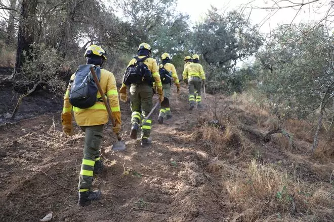 El Infoca trabaja en la extinción del incendio de Las Jaras en la sierra de Córdoba, una vez controlado