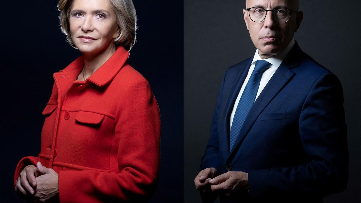 Los dos candidatos a las primarias de Los Republicanos que pasan a la segunda vuelta, Valérie Pécresse y Éric Ciotti.