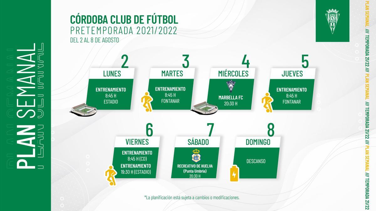 Plan de entrenamientos del Córdoba en la tercera semana de pretemporada.