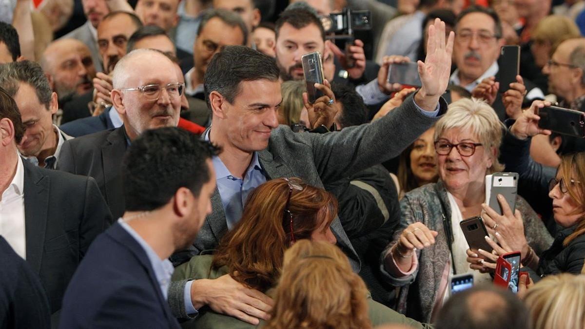 El presidente del Gobierno y secretario general del PSOE, Pedro Sánchez, durante el mitin de este sábado en la Universidad de Alicante.