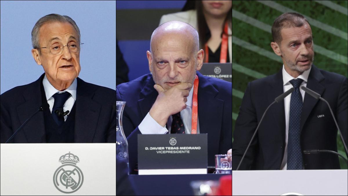 Florentino Pérez, Javier Tebas y Aleksander Ceferin.