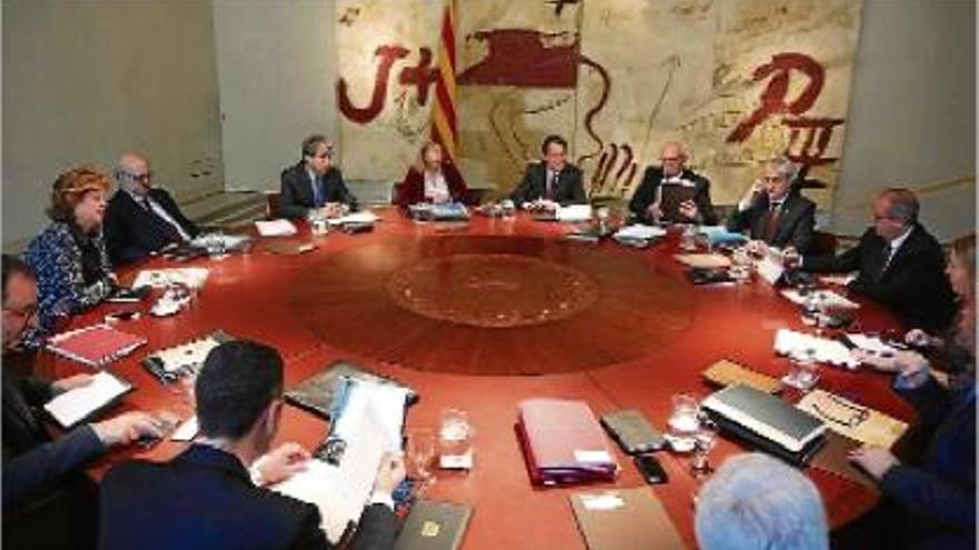 Reunió del Govern de la Generalitat ahir al matí, en què es va aprovar el projecte de llei del Moianès