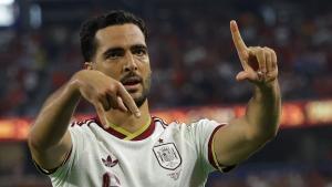 DALLAS (United States), 06/07/2026.- Mikel Merino of Spain celebrates after scoring the 1-0 lead during the FIFA World Cup 2026 Round of 16 match Portugal against Spain, in Dallas, USA, 06 July 2026. (España) EFE/EPA/CHRISTOPHER NEUNDORF