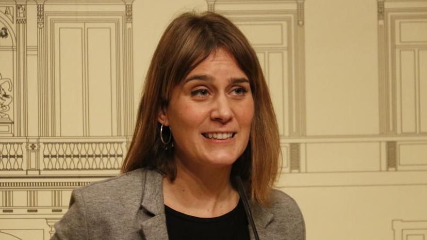 La líder de CatECP, Jéssica Albiach, oferint una roda de premsa al Palau de la Generalitat