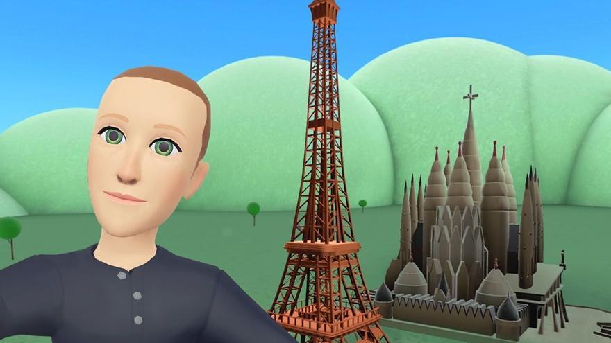 El avatar de Mark Zuckerberg, CEO de Meta, es fa una &#039;selfie&#039; amb la rèplica digital de la Torre Eiffel i la Sagrada Familia