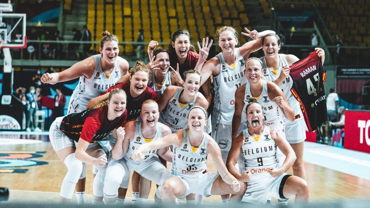 Las jugadoras de Bélgica celebrando en el Eurobasket