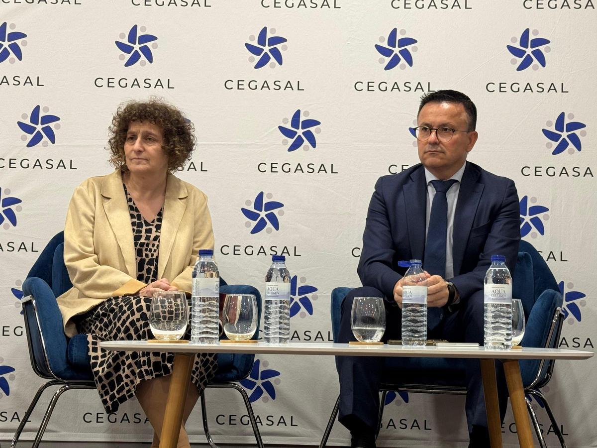 Sanmartín xunto a José González, conselleiro de Emprego da Xunta de Galicia, este xoves no congreso de Cegasal