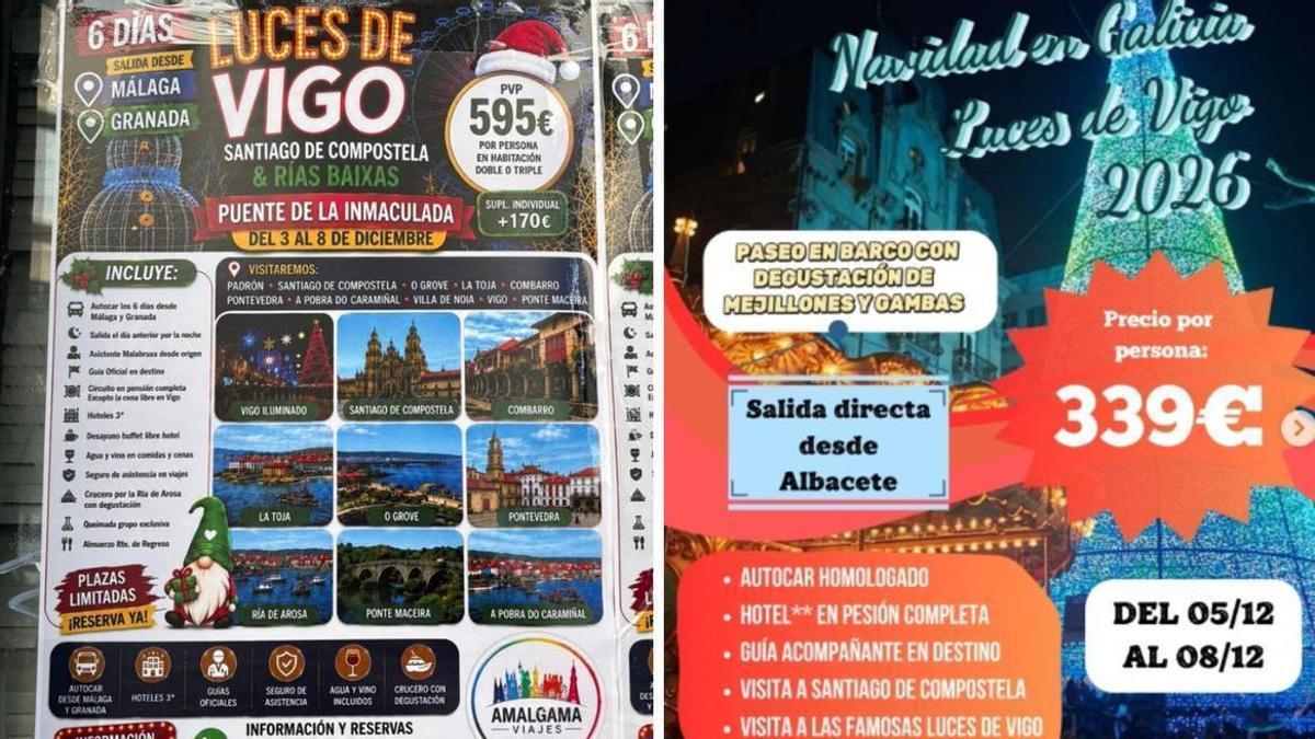Carteles promocionales de la Navidad de Vigo en Granada y Albacete