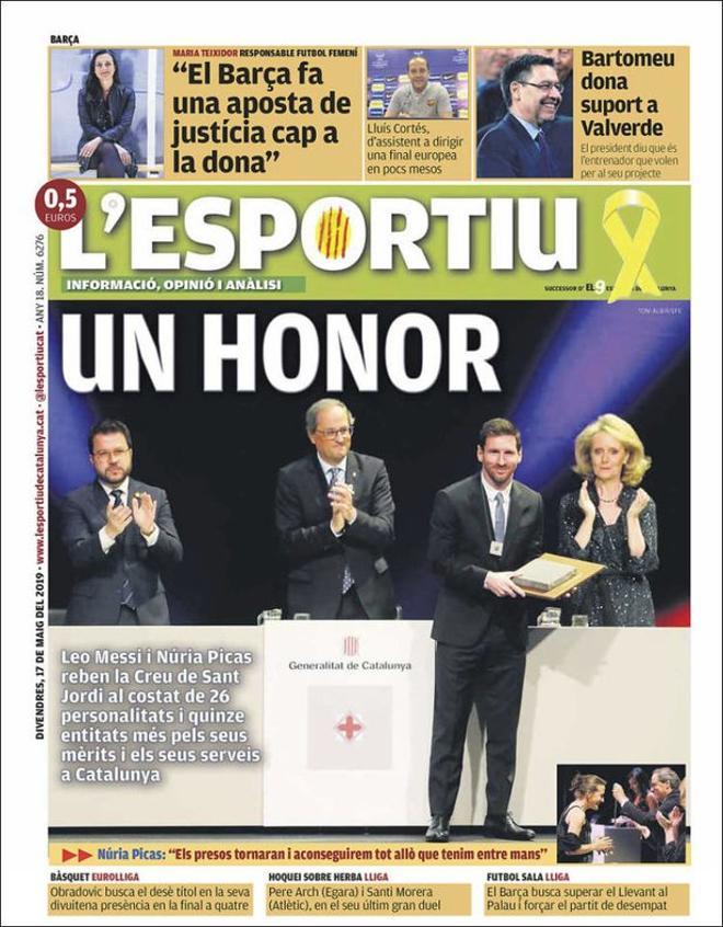 Portada LEsportiu del 17 de mayo de 2019