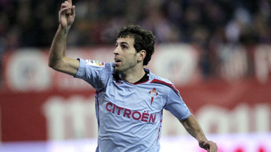 Trashorras celebra el gol del Celta en el Vicente Calderón. // Efe