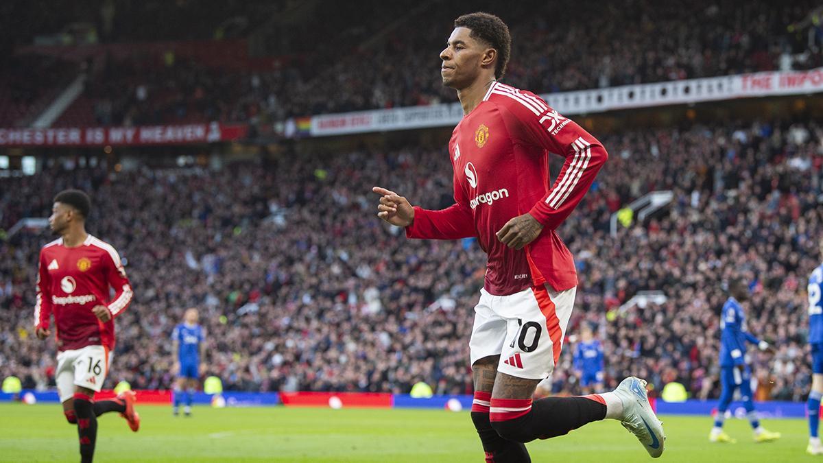 Marcus Rashford celebra tras marcar un gol en un partido de la Premier League