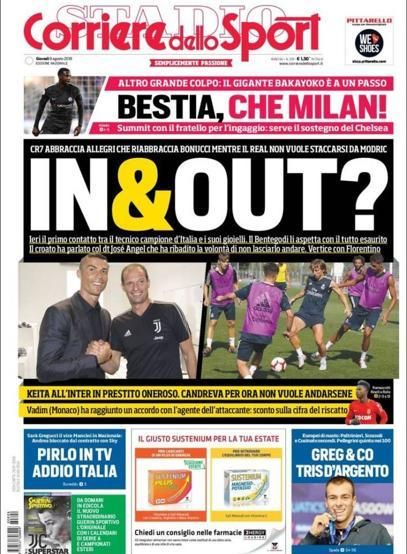 Portada CORRIERE DELLO SPORT jueves 9 de agosto