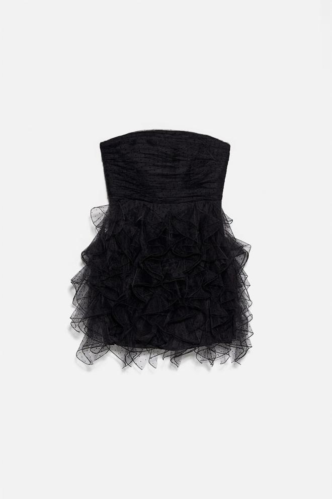 Vestido mini con falda de volantes de tul, de Zara