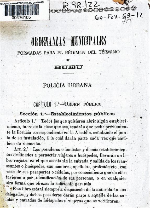 Portada de las ordenanzas de Bueu de 1899.   | // BIBLIOTECA DE LA UNIVERSIDADE DE SANTIAGO