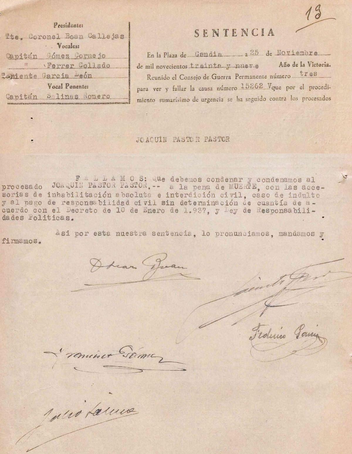 Sentència de J. Pastor firmada per O. Boán Callejas.