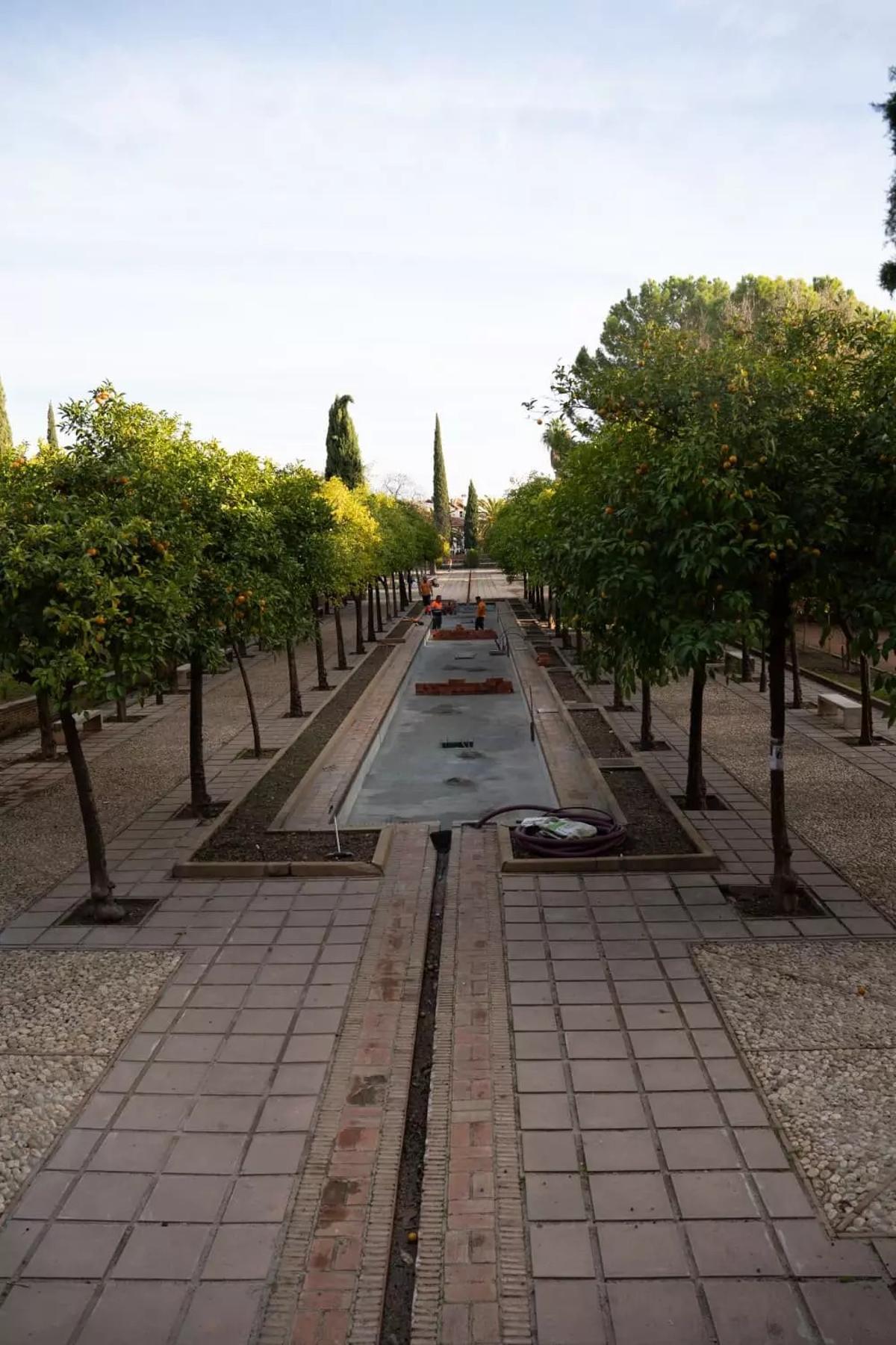 Trabajos de naturalización en el estanque del Jardín de los Poetas.
