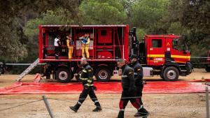 Punto de desinfección principal de la UME, el más grande del operativo desplegado ante el brote de peste porcina africana en la zona de Collserola, el diciembre pasado, en Cerdanyola del Vallès