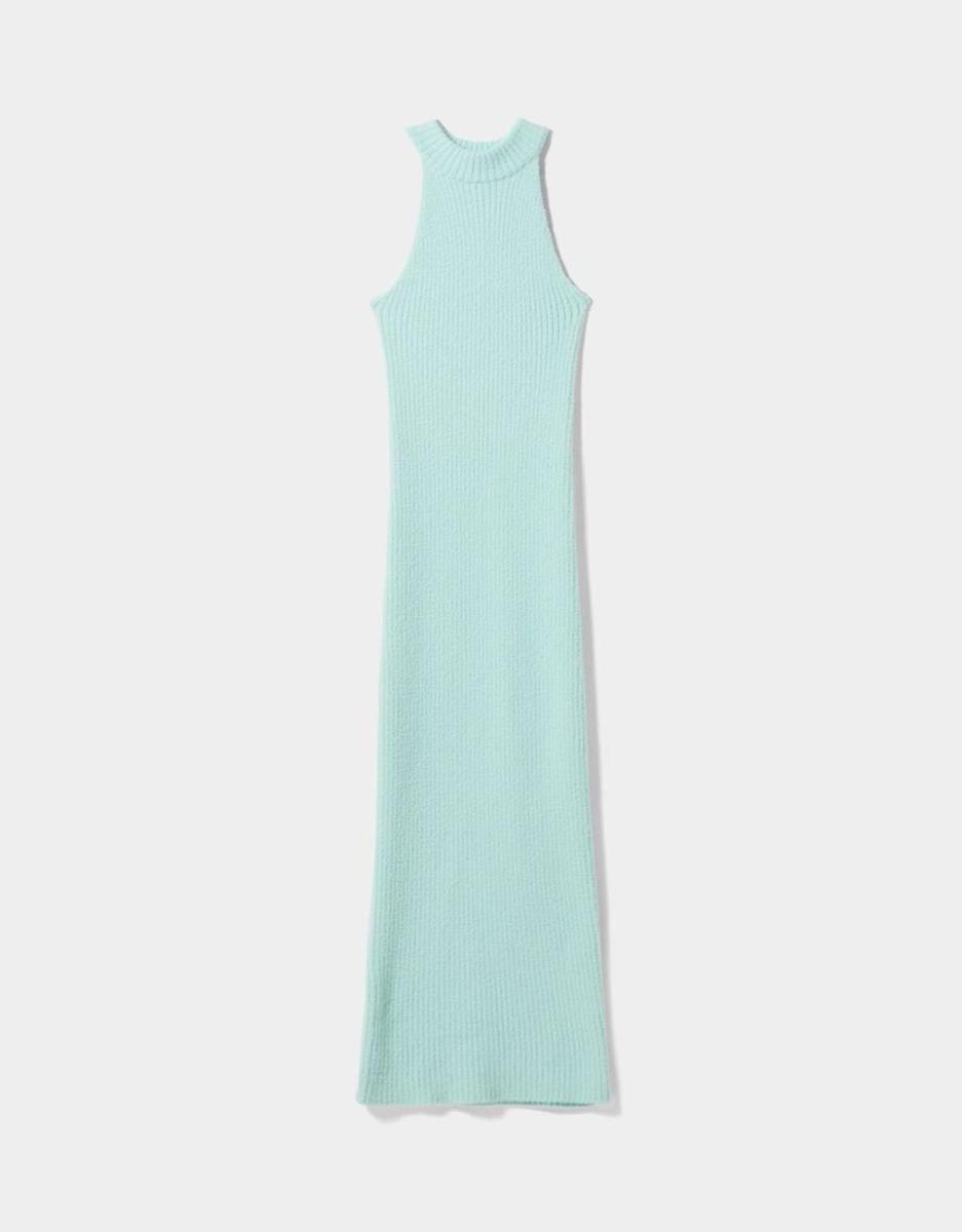 Vestido midi rib cuello perkins sin mangas