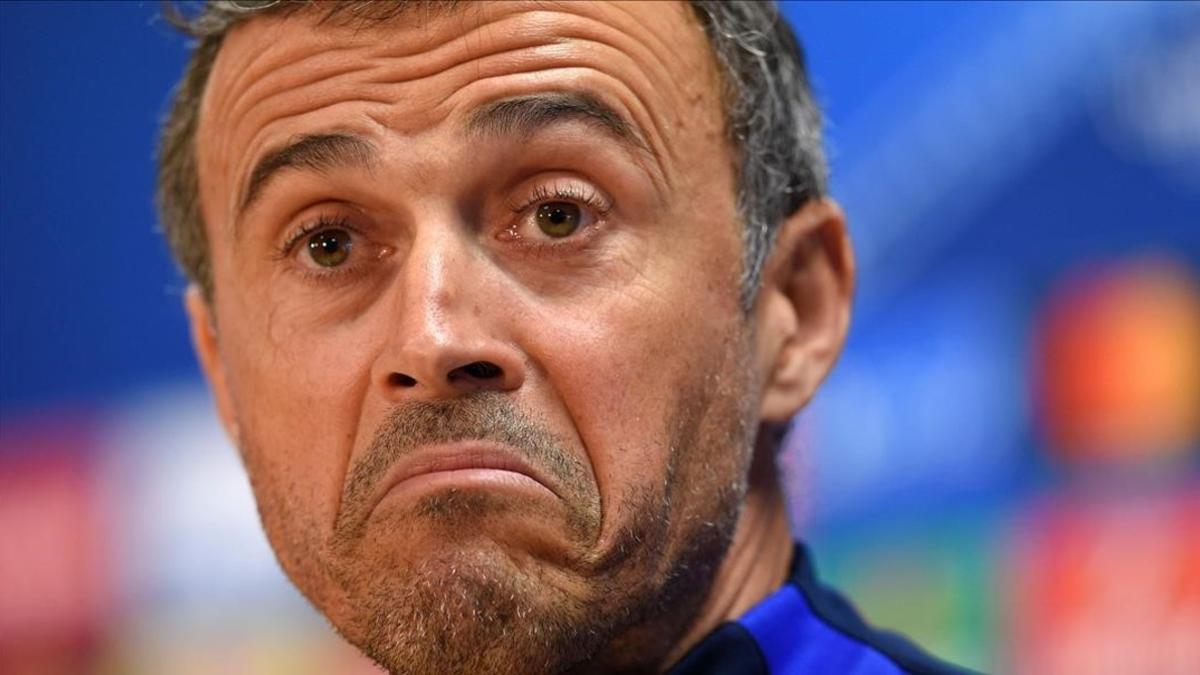 Luis Enrique, en un momento de la rueda de prensa previa al duelo con el Borussia.