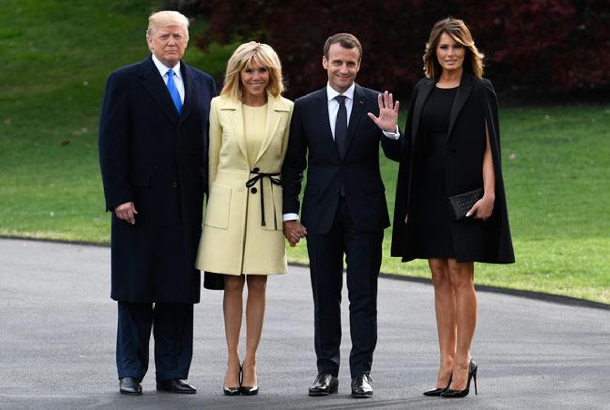 Posado de Donald y Melania Trump junto a Emmanuel y Brigitte Macron en la Casa Blanca
