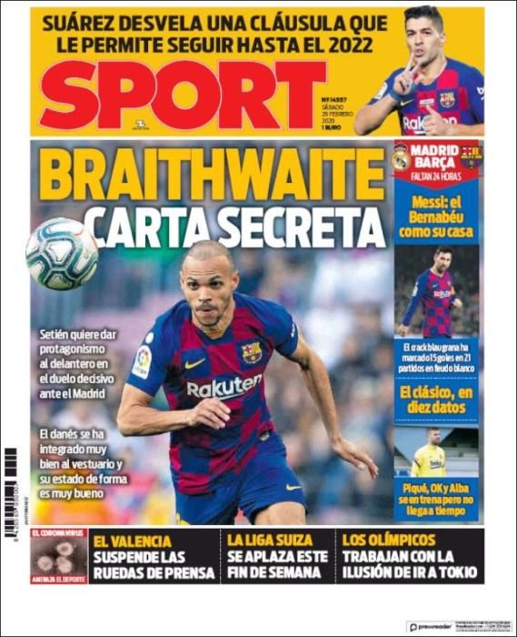 Portada SPORT sábado 29 febrero 2020