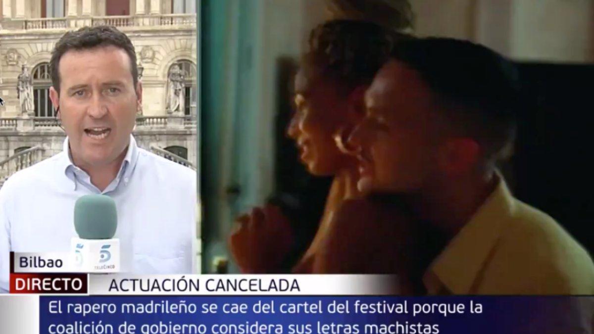 Óscar Arnaiz, reportero de Telecinco, hablando de la cancelación del concierto de C. Tangana en Telecinco