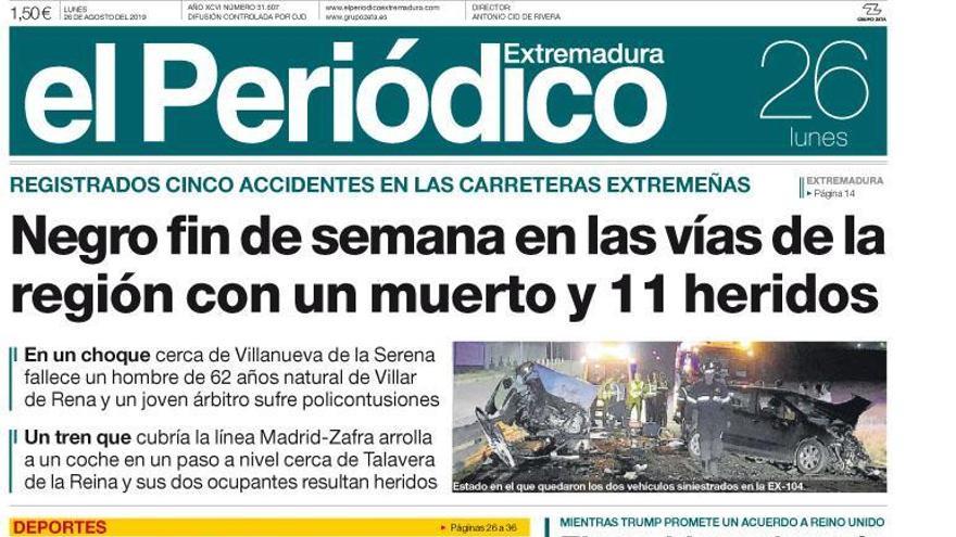 Esta es la portada de EL PERIÓDICO EXTREMADURA correspondiente al día 26 de agosto del 2019