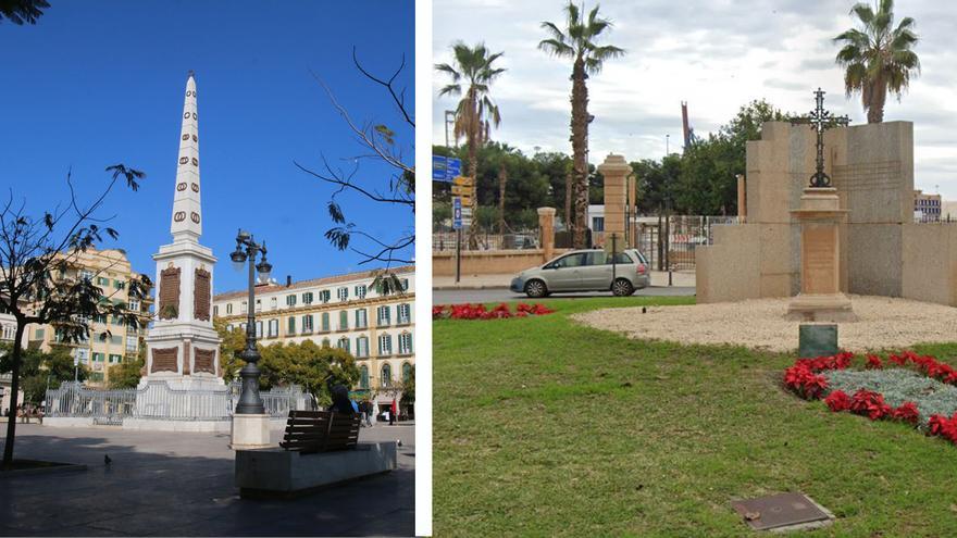 Inician la declaración como lugares de memoria del obelisco de la plaza de la Merced y la Cruz de Torrijos en Málaga