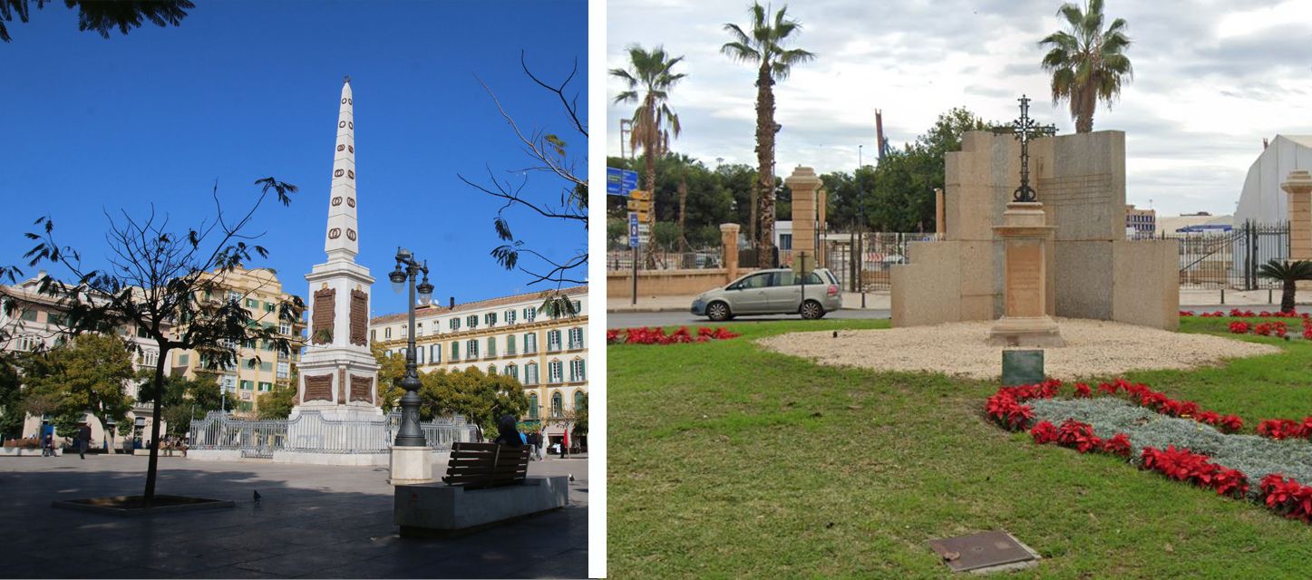 El monumento a Torrijos y la Cruz de Torrijos, en Málaga.