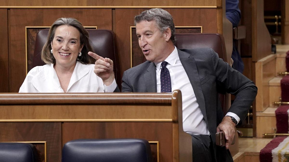 Alberto Núñez Feijóo y Cuca Gamarra, en el Congreso.