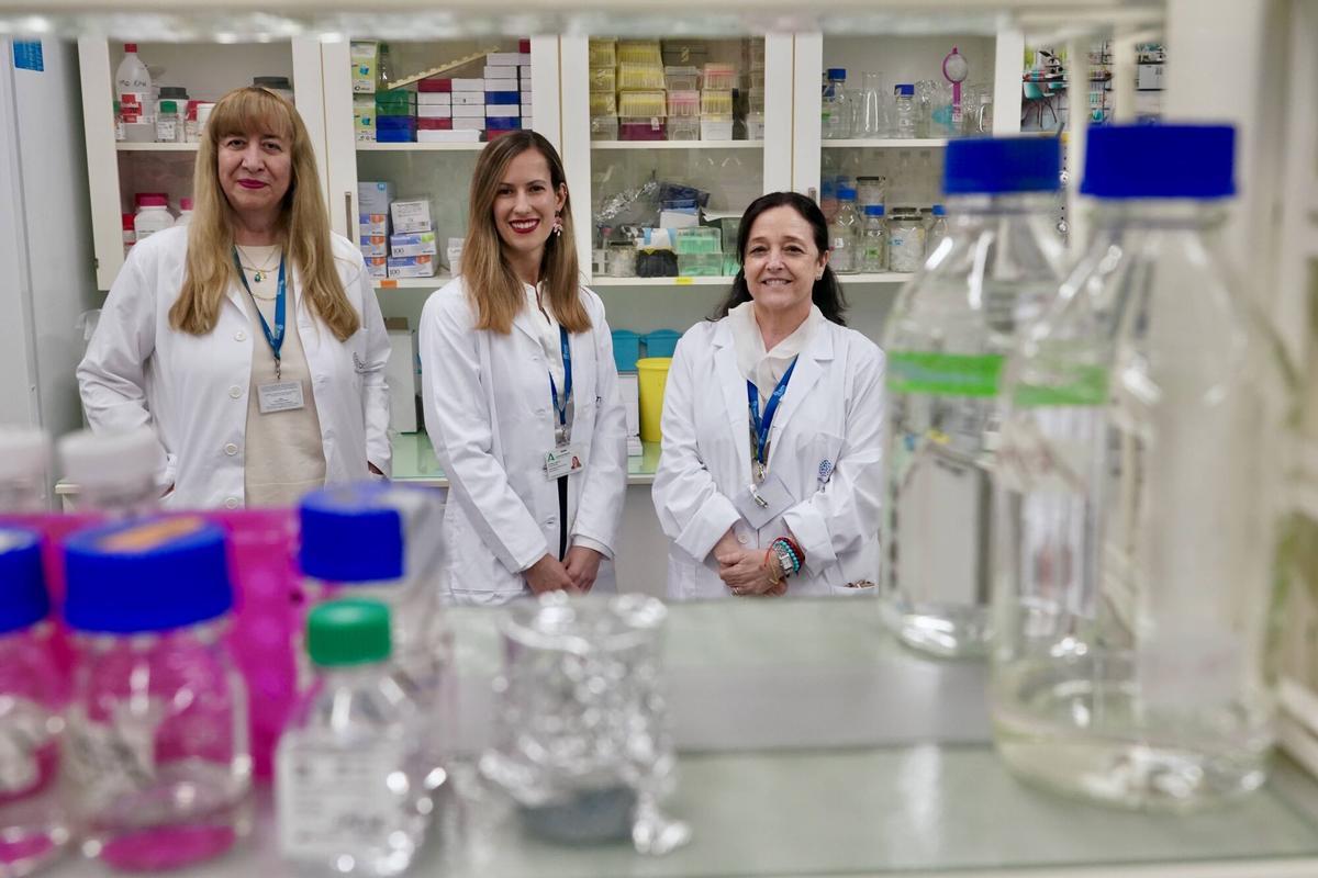 MLG 05-03-2026.-Las científicas Antonia Gutiérrez, Jessica Marian Goodman y María José Torres posan en un laboratorio de IBima.