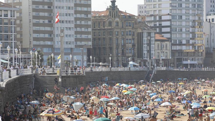 ¡Sorpresa en la playa de San Lorenzo, en Gijón! Una familia &quot;muy peculiar&quot; paseando como unos bañistas más en la arena