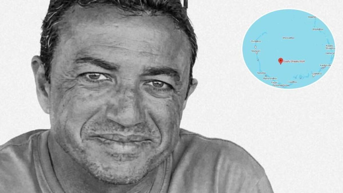 Jorge Acosta, surfista canario fallecido en el sur de las Islas Maldivas. En rojo, el atolón de Gaafu Dhaalu, donde falleció el lanzaroteño