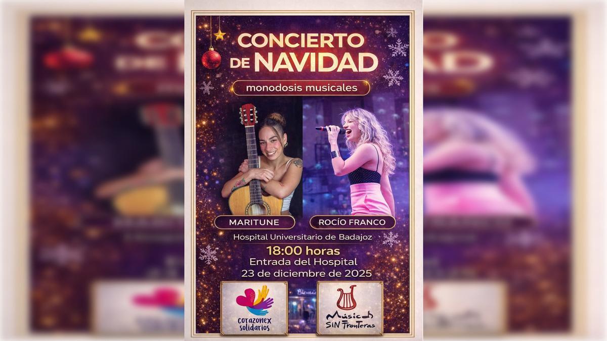 Cartel del concierto solidario de Navidad de Músicos Sin Fronteras en el Hospital Universitario de Badajoz