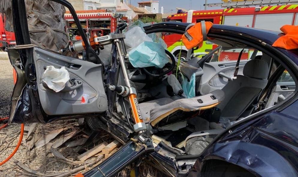 Un conductor sin carné se salta un control y se empotra contra una palmera en València