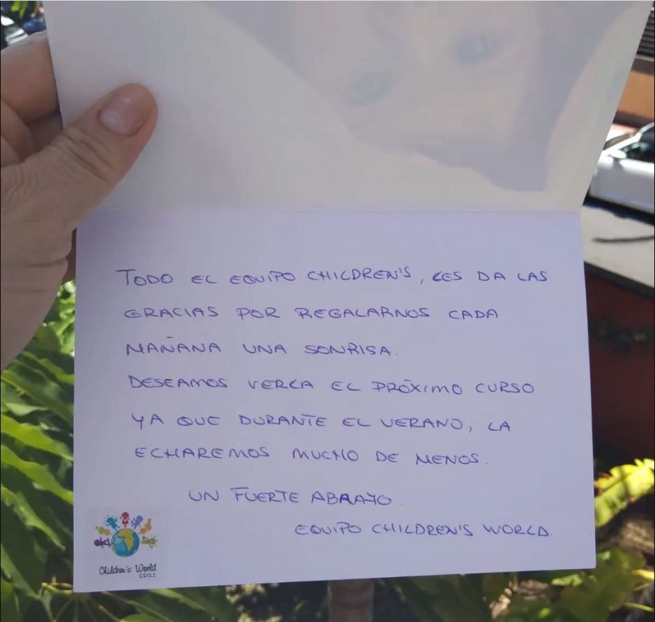 Carta de la escuela infantil Children&#039;s World a una anciana con Alzheimer de Ciudad Jardín.