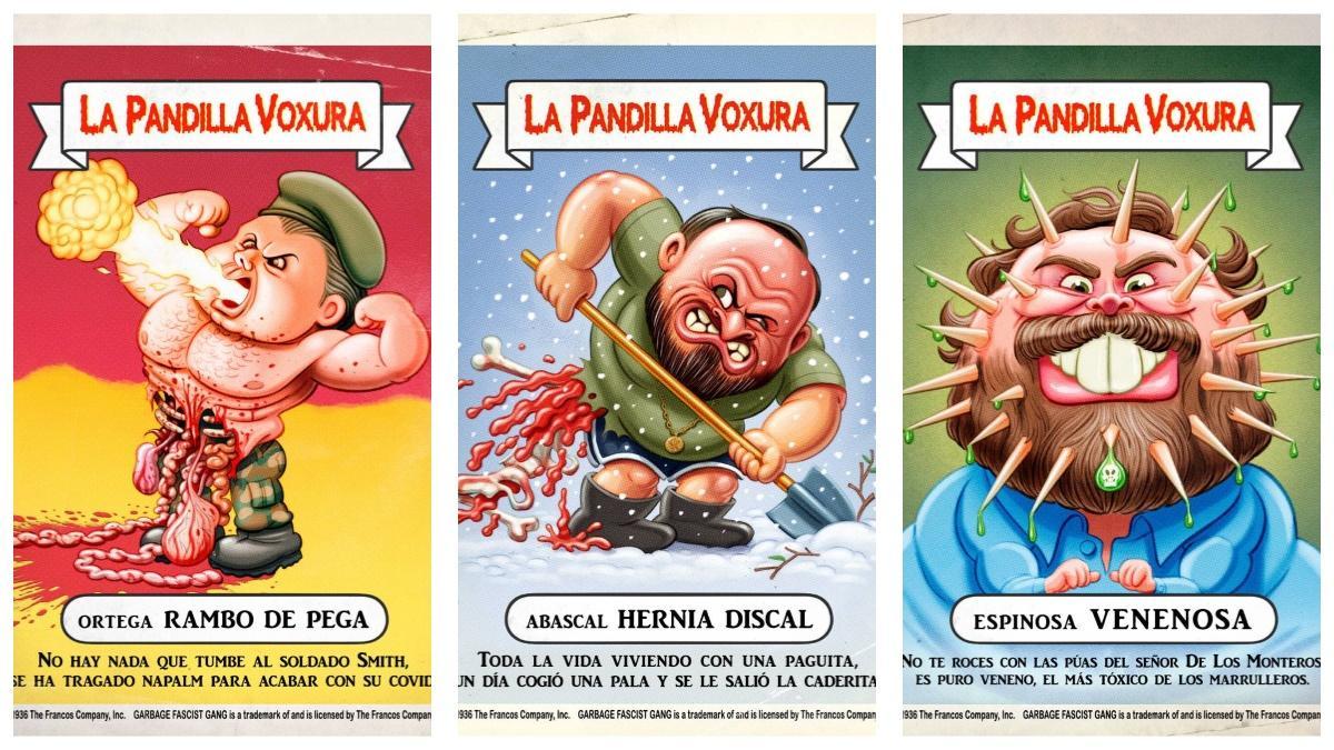 Tres de los cromos de la 'Pandilla Voxura' de 'El Jueves'.